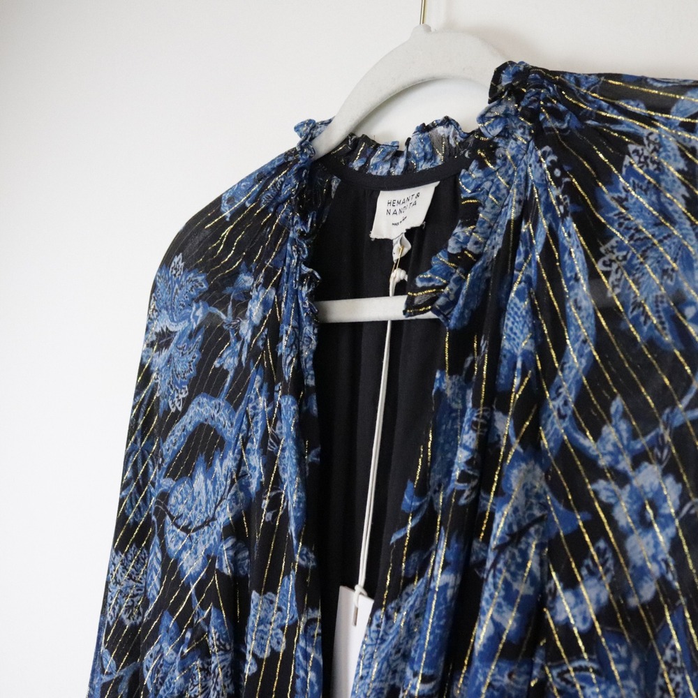 NWT Hemant and Nandita x Revolve Nitara Romper Large Floral Blue Black Belted - Picture 5 of 14